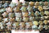 FGBS185 15 inches 15mm carved five petal flower green opal beads wholesale