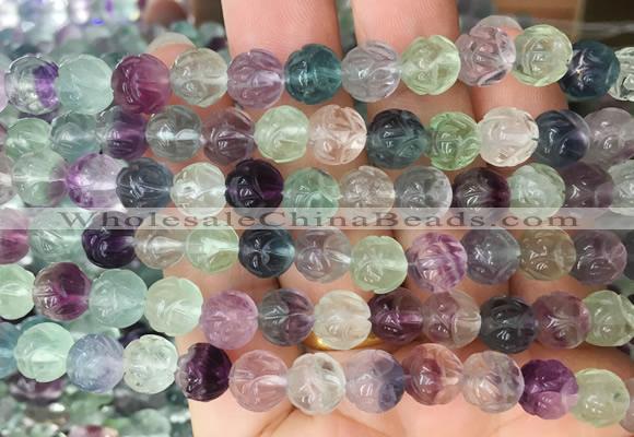 FGBS286 15 inches 8mm carved Lotus flower fluorite gemstone beads