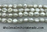FWP350 15 inches 7mm - 8mm baroque white freshwater pearl strands