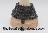 GMN1134 Hand-knotted 8mm, 10mm golden obsidian 108 beads mala necklaces with charm