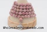 GMN1159 Hand-knotted 8mm, 10mm pink wooden jasper 108 beads mala necklaces with charm