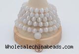 GMN1170 Hand-knotted 8mm, 10mm matte tibetan agate 108 beads mala necklaces with charm