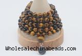 GMN1218 Hand-knotted 8mm, 10mm yellow tiger eye 108 beads mala necklaces with charm