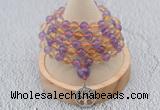 GMN1235 Hand-knotted 8mm, 10mm amethyst & citrine 108 beads mala necklaces with charm