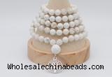 GMN1246 Hand-knotted 8mm, 10mm white howlite 108 beads mala necklaces with charm