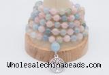 GMN1254 Hand-knotted 8mm, 10mm morganite 108 beads mala necklaces with charm