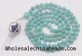 GMN1464 Hand-knotted 8mm, 10mm amazonite 108 beads mala necklace with pendant