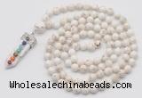 GMN1481 Hand-knotted 8mm, 10mm white howlite 108 beads mala necklace with pendant