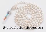 GMN1515 Hand-knotted 8mm, 10mm faceted Tibetan agate 108 beads mala necklace with pendant