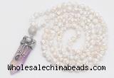 GMN1517 Hand-knotted 8mm, 10mm faceted Tibetan agate 108 beads mala necklace with pendant