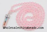 GMN1544 Hand-knotted 8mm, 10mm rose quartz 108 beads mala necklace with pendant
