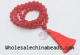 GMN1738 Hand-knotted 8mm candy jade 108 beads mala necklace with tassel & charm