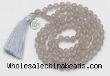 GMN2026 Knotted 8mm, 10mm matte grey agate 108 beads mala necklace with tassel & charm