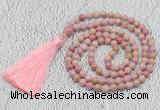 GMN205 Hand-knotted 6mm pink wooden jasper 108 beads mala necklaces with tassel