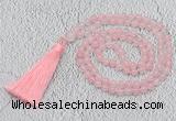 GMN214 Hand-knotted 6mm rose quartz 108 beads mala necklaces with tassel