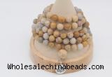 GMN2211 Hand-knotted 8mm, 10mm matte fossil coral 108 beads mala necklace with charm