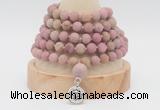 GMN2224 Hand-knotted 8mm, 10mm matte pink wooden jasper108 beads mala necklace with charm