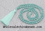 GMN233 Hand-knotted 6mm amazonite 108 beads mala necklaces with tassel