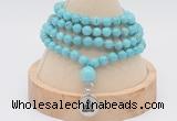 GMN2416 Hand-knotted 6mm blue howlite 108 beads mala necklace with charm