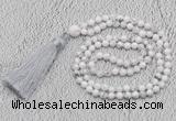 GMN242 Hand-knotted 6mm white howlite 108 beads mala necklaces with tassel