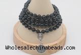GMN2428 Hand-knotted 6mm blue tiger eye 108 beads mala necklace with charm