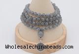 GMN2439 Hand-knotted 6mm labradorite 108 beads mala necklace with charm