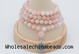 GMN2441 Hand-knotted 6mm natural pink opal 108 beads mala necklace with charm