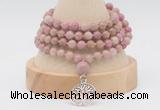 GMN2452 Hand-knotted 6mm pink wooden jasper 108 beads mala necklaces with charm