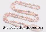 GMN4042 Hand-knotted 8mm, 10mm natural pink opal 108 beads mala necklace with pendant