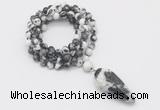 GMN4080 Hand-knotted 8mm, 10mm black & white jasper 108 beads mala necklace with pendant