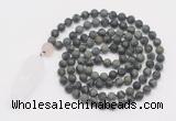 GMN4218 Hand-knotted 8mm, 10mm matte kambaba jasper 108 beads mala necklace with pendant