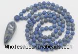 GMN4227 Hand-knotted 8mm, 10mm matte lapis lazuli 108 beads mala necklace with pendant
