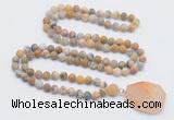 GMN4411 Hand-knotted 8mm, 10mm matte yellow crazy agate 108 beads mala necklace with pendant