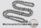 GMN4419 Hand-knotted 8mm, 10mm matte grey picture jasper 108 beads mala necklace with pendant