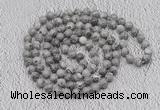 GMN447 Hand-knotted 8mm, 10mm grey picture jasper 108 beads mala necklaces
