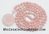 GMN4640 Hand-knotted 8mm, 10mm Chinese pink opal 108 beads mala necklace with pendant