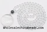 GMN4646 Hand-knotted 8mm, 10mm white crystal 108 beads mala necklace with pendant