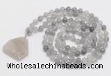 GMN4647 Hand-knotted 8mm, 10mm cloudy quartz 108 beads mala necklace with pendant