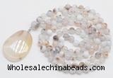 GMN4659 Hand-knotted 8mm, 10mm montana agate 108 beads mala necklace with pendant