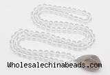 GMN4800 Hand-knotted 8mm, 10mm white crystal 108 beads mala necklace with pendant