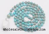 GMN4873 Hand-knotted 8mm, 10mm sea sediment jasper 108 beads mala necklace with pendant