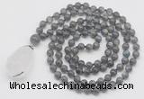 GMN4895 Hand-knotted 8mm, 10mm labradorite 108 beads mala necklace with pendant