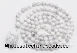 GMN4897 Hand-knotted 8mm, 10mm white howlite 108 beads mala necklace with pendant