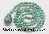 GMN4914 Hand-knotted 8mm, 10mm grass agate 108 beads mala necklace with pendant