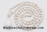 GMN4943 Hand-knotted 8mm, 10mm white howlite 108 beads mala necklace with pendant