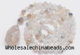 GMN5008 Hand-knotted 8mm, 10mm matte montana agate 108 beads mala necklace with pendant