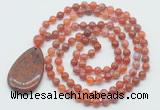 GMN5093 Hand-knotted 8mm, 10mm fire agate 108 beads mala necklace with pendant