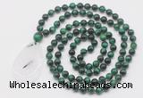 GMN5096 Hand-knotted 8mm, 10mm green tiger eye 108 beads mala necklace with pendant
