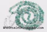GMN5155 Hand-knotted 8mm, 10mm green banded agate 108 beads mala necklace with pendant