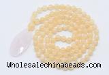 GMN5160 Hand-knotted 8mm, 10mm honey jade 108 beads mala necklace with pendant